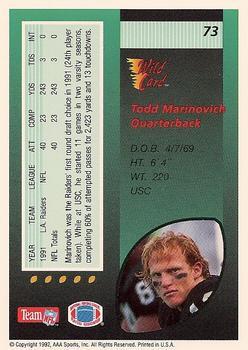 1992 Wild Card - 5 Stripe #73 Todd Marinovich Back