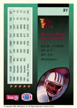 1992 Wild Card - 5 Stripe #91 Warren Moon Back