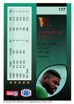 1992 Wild Card - 5 Stripe #177 Erik McMillan Back