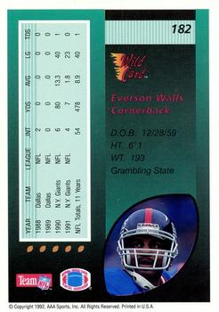 1992 Wild Card - 5 Stripe #182 Everson Walls Back