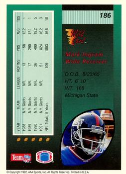 1992 Wild Card - 5 Stripe #186 Mark Ingram Back