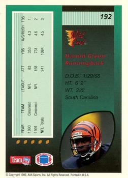 1992 Wild Card - 5 Stripe #192 Harold Green Back