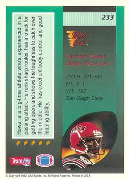 1992 Wild Card - 5 Stripe #233 Patrick Rowe Back