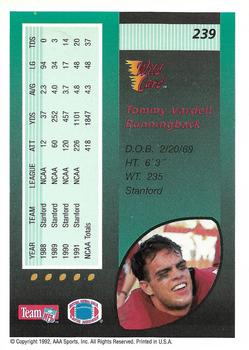 1992 Wild Card - 5 Stripe #239 Tommy Vardell Back
