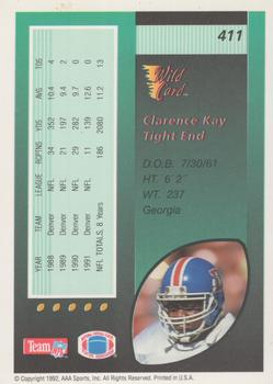 1992 Wild Card - 5 Stripe #411 Clarence Kay Back