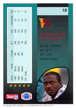 1992 Wild Card - 50 Stripe #18 Sammie Smith Back