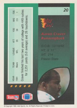 1992 Wild Card - 50 Stripe #20 Aaron Craver Back
