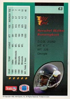 1992 Wild Card - 50 Stripe #63 Herschel Walker Back