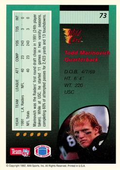 1992 Wild Card - 50 Stripe #73 Todd Marinovich Back