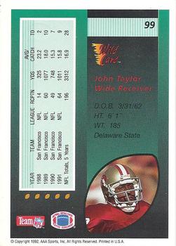 1992 Wild Card - 50 Stripe #99 John Taylor Back