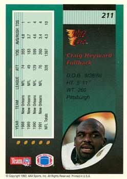 1992 Wild Card - 50 Stripe #211 Craig Heyward Back