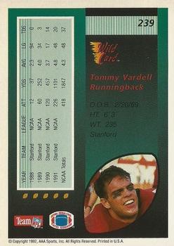 1992 Wild Card - 50 Stripe #239 Tommy Vardell Back