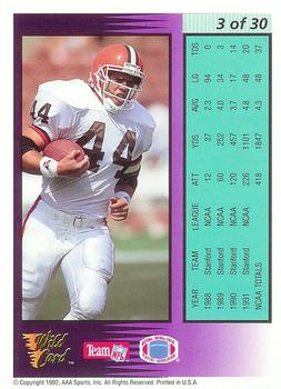 1992 Wild Card - Field Force Gold #3 Tommy Vardell Back