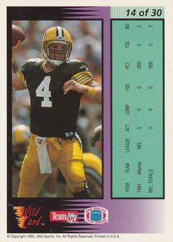 1992 Wild Card - Field Force Silver #14 Brett Favre Back