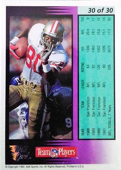 1992 Wild Card - Field Force Silver #30 Jerry Rice Back