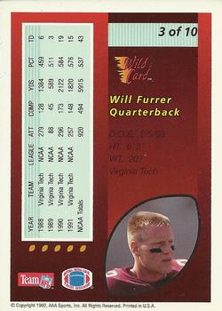 1992 Wild Card - Red Hot Rookies #3 Will Furrer Back