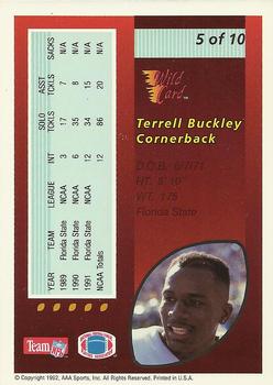 1992 Wild Card - Red Hot Rookies #5 Terrell Buckley Back