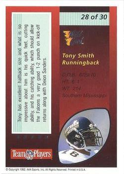 1992 Wild Card - Red Hot Rookies #28 Tony Smith Back