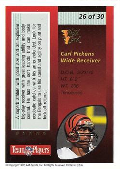 1992 Wild Card - Red Hot Rookies Gold #26 Carl Pickens Back