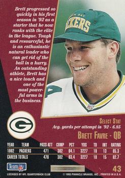 1993 Select #43 Brett Favre Back
