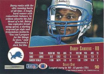 1993 Select #90 Barry Sanders Back