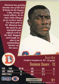 1993 Select #91 Shannon Sharpe Back