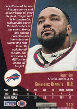 1993 Select #113 Cornelius Bennett Back