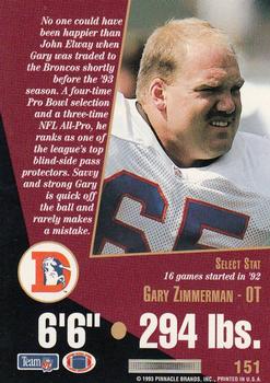 1993 Select #151 Gary Zimmerman Back