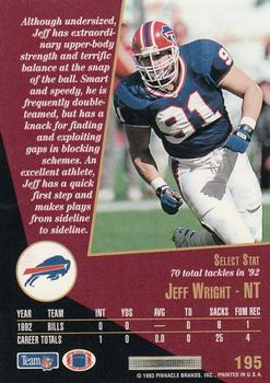 1993 Select #195 Jeff Wright Back
