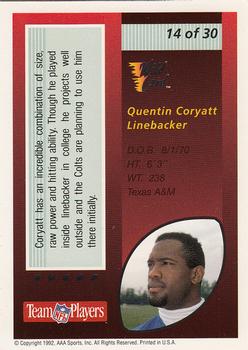 1992 Wild Card - Red Hot Rookies Silver #14 Quentin Coryatt Back