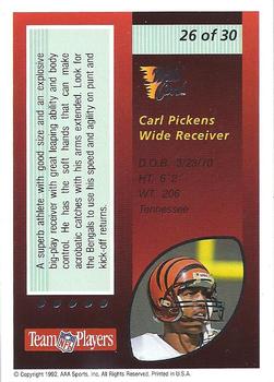 1992 Wild Card - Red Hot Rookies Silver #26 Carl Pickens Back