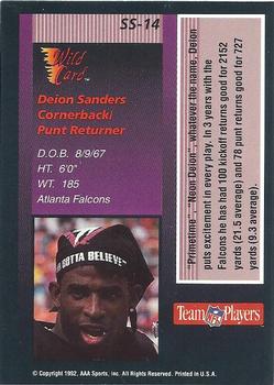 1992 Wild Card - Stat Smashers #SS-14 Deion Sanders Back