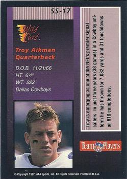 1992 Wild Card - Stat Smashers #SS-17 Troy Aikman Back