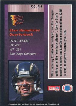 1992 Wild Card - Stat Smashers #SS-31 Stan Humphries Back