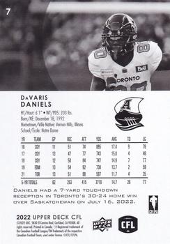 2022 Upper Deck CFL #7 DaVaris Daniels Back