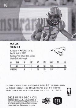 2022 Upper Deck CFL #18 Malik Henry Back
