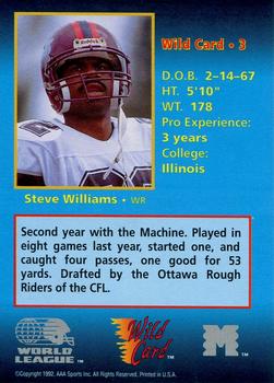 1992 Wild Card WLAF #3 Steve Williams Back