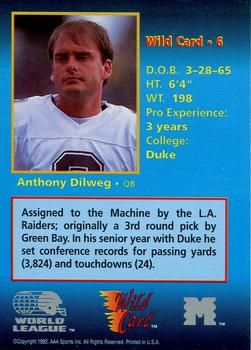 1992 Wild Card WLAF #6 Anthony Dilweg Back