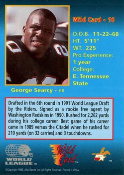 1992 Wild Card WLAF #16 George Searcy Back