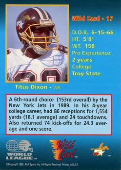 1992 Wild Card WLAF #17 Titus Dixon Back
