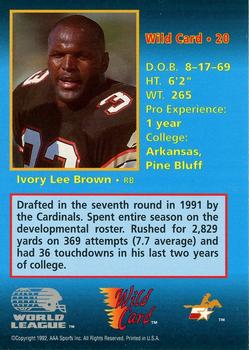 1992 Wild Card WLAF #20 Ivory Lee Brown Back