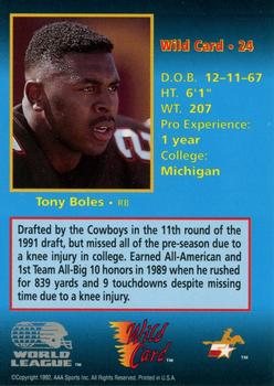1992 Wild Card WLAF #24 Tony Boles Back