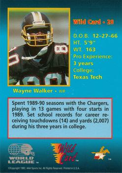 1992 Wild Card WLAF #28 Wayne Walker Back