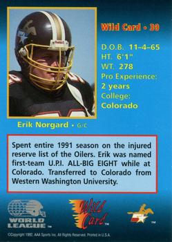 1992 Wild Card WLAF #30 Erik Norgard Back