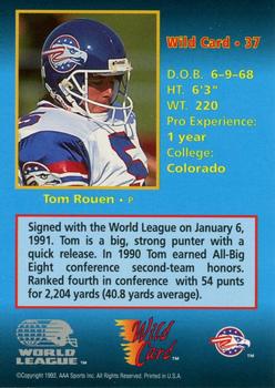 1992 Wild Card WLAF #37 Tom Rouen Back
