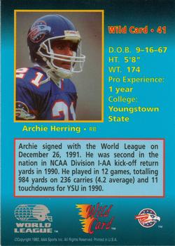 1992 Wild Card WLAF #41 Archie Herring Back