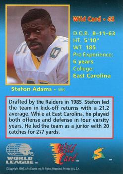 1992 Wild Card WLAF #45 Stefon Adams Back