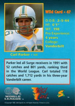 1992 Wild Card WLAF #47 Carl Parker Back