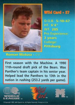 1992 Wild Card WLAF #57 Roman Matusz Back