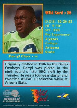 1992 Wild Card WLAF #58 Darryl Clack Back